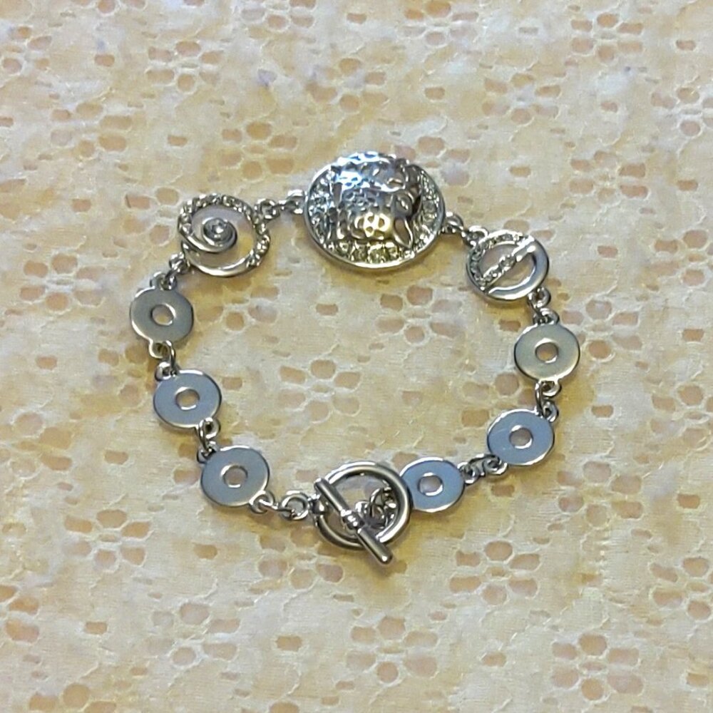 Vintage New Clear Crystal Charm Multi Circle Link Silver Plated Bracelet